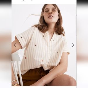 Madewell Embroidered Lakeline Popover Shirt in Stripe